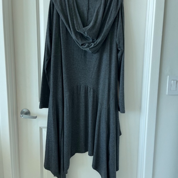 Long Hooded Drape Cardigan by Coofandy – Soft Stretch Knit in Charcoal Gray - Picture 7 of 9